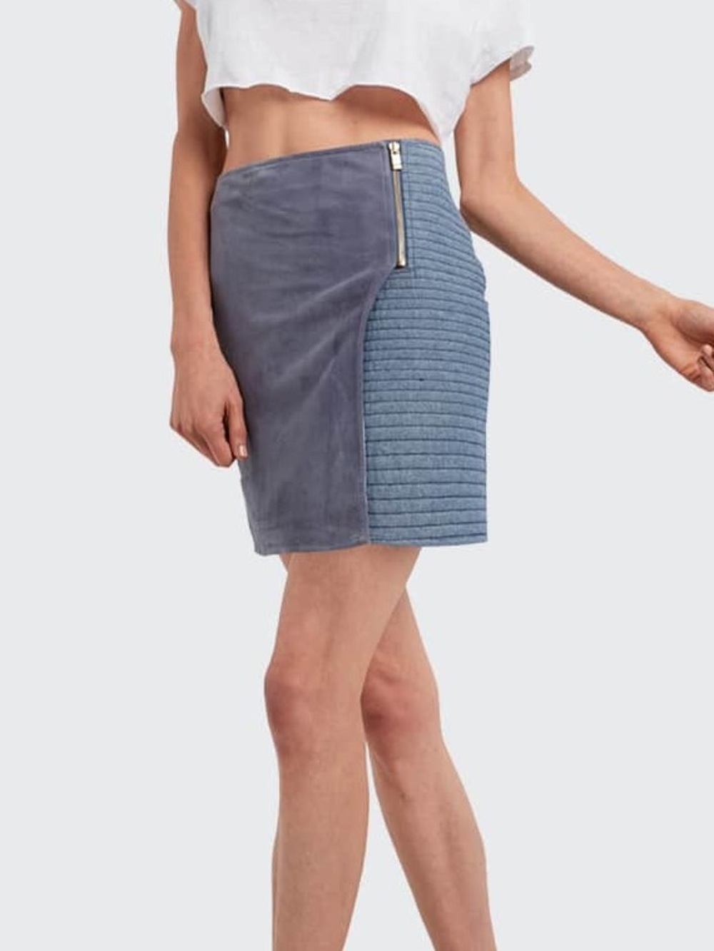 As By DF Amira Mini Wrap Denim/Blue Suede Skirt - Size 8